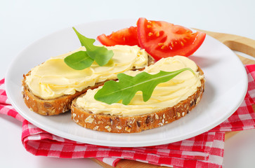 Whole grain bread with butter