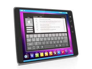 Communication in social networks. Tablet computer with the text