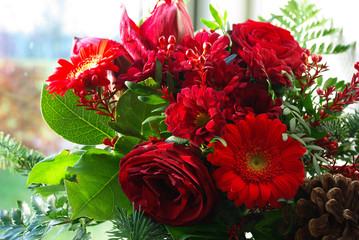 Beautiful bouquet of bright red flowers
