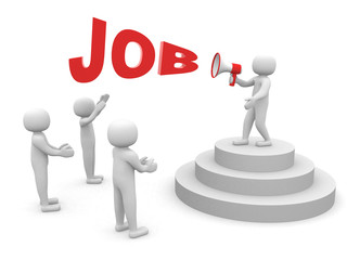 3d human character speaking at megaphone in front of the crowd.