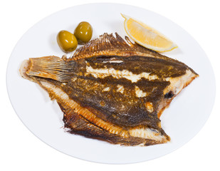 fried sole fish on white background