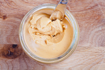 peanut butter in a glass jar