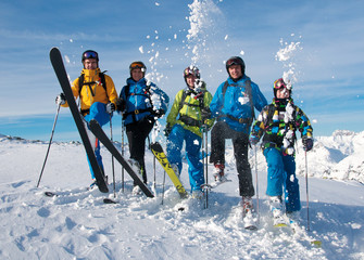 Group of happy skiers