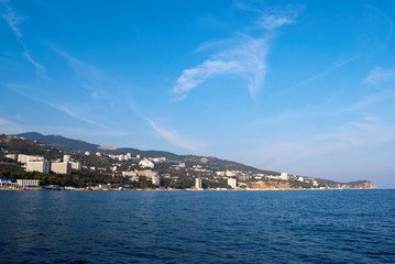 Sculpture of the mermaid with the boy in the sea. Miskhor. Crime