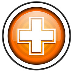 Obraz premium pharmacy orange glossy icon isolated on white background