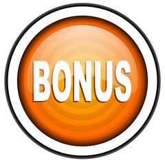 bonus orange glossy icon isolated on white background