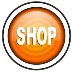 shop orange glossy icon isolated on white background