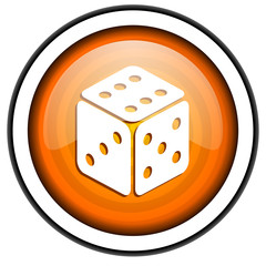 dice orange glossy icon isolated on white background