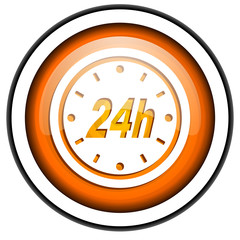 24h orange glossy icon isolated on white background