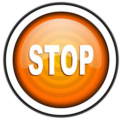 stop orange glossy icon isolated on white background