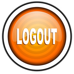 logout orange glossy icon isolated on white background