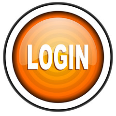 login orange glossy icon isolated on white background
