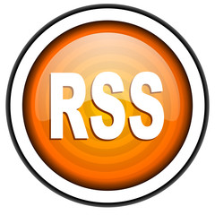 rss orange glossy icon isolated on white background