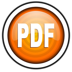 pdf orange glossy icon isolated on white background