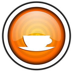 coffee cup orange glossy icon isolated on white background