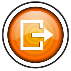 exit orange glossy icon isolated on white background