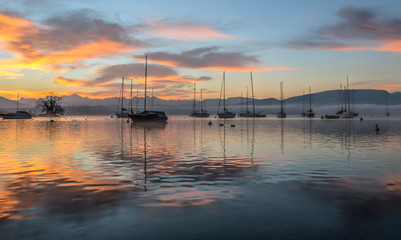 Sunrise and Sailboats