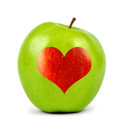 Fototapeta na wymiar green apple with heart isolated on white