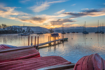 Fototapeta premium Sunrise and Sailboats