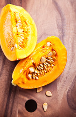 Pumpkin on wooden table