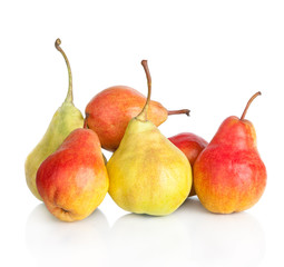 Ripe red-yellow pear fruits isolated on white background