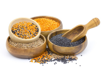 wooden bowls with lentils