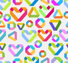 Seamless bright background with paper heart and geometrical figu