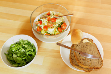 Salad Rocket (Rucola), Salad, Bread
