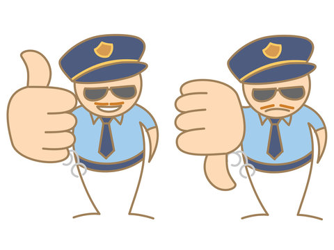police man thumbs up - down saying like and dislike