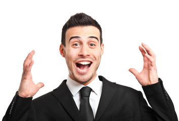 Young man with a shocked facial expression