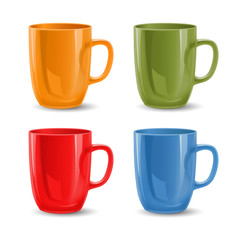 Set of colored mugs, vector illustration
