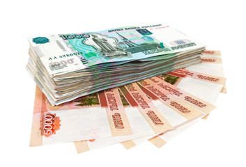 Russian rubles bills isolated on white background