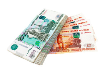Obraz na płótnie Canvas Rubli rosyjskich rachunki na białym tle
