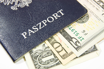 Paszport Polski z walutą amerykańską - obrazy, fototapety, plakaty