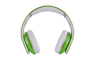 White-green headphones on white background