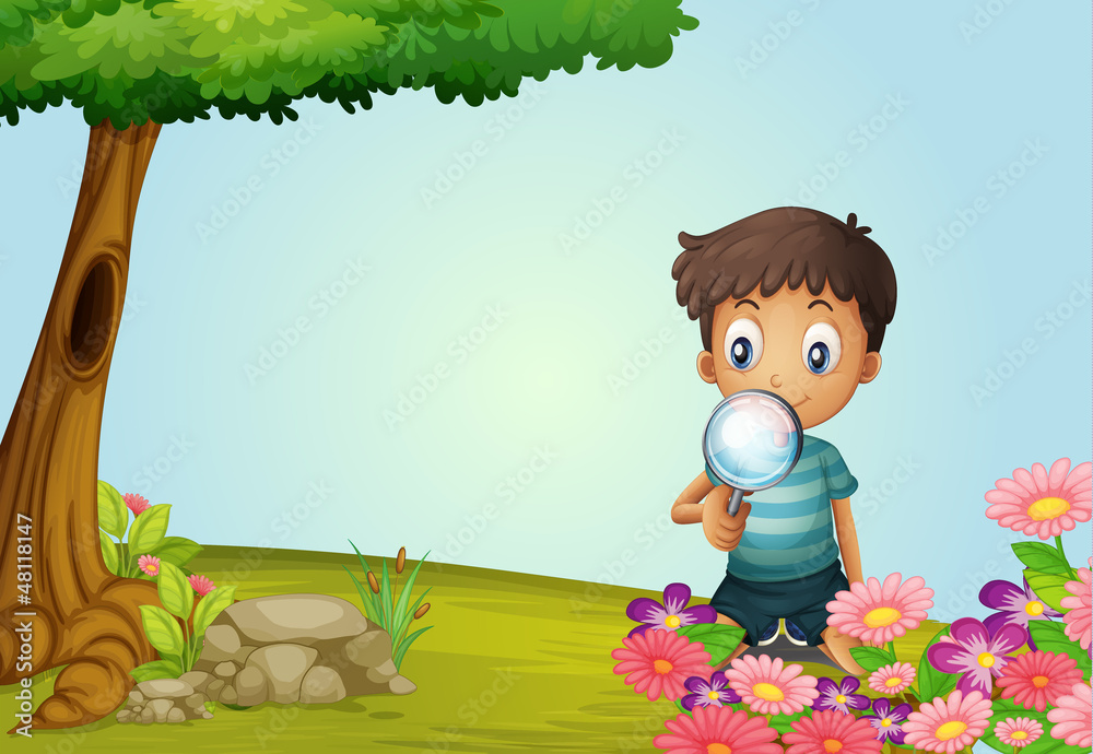 Canvas Prints A boy with lense in garden