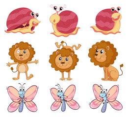 A lion, a snail and a butterfly