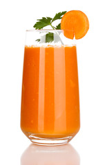 Glass of carrot juice isolated on white