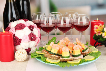 Canapes and wine in restaurant