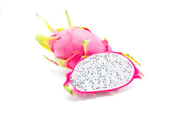 Colorful dragon fruit isolated on white background.