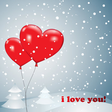 Balloons heart with snow