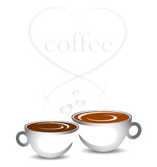 two cups of coffee and hearts