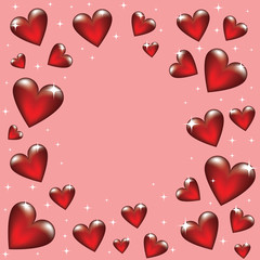 glass heart frame on pink background