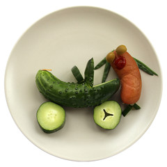 Cucumber car repair by sausage