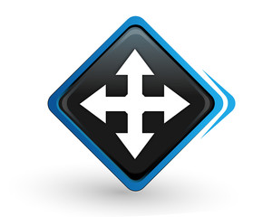 icône directions sur bouton carré bleu design