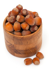 hazelnuts in a wooden bowl