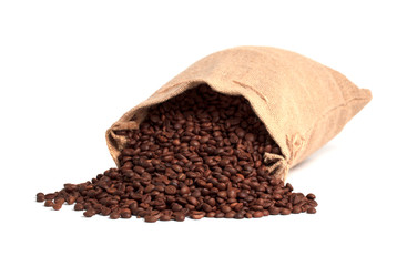 Coffee bag fully filled with roasted beans. Isolated on white.