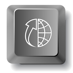 Globe and array up. Vector computer key.