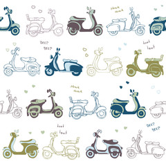 seamless retro vintage scooter vector pattern - 48127175
