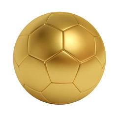 golden soccer ball isolated on white background